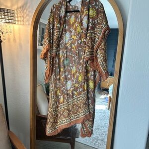 Free People Brown Floral Boho Kimono Wrap